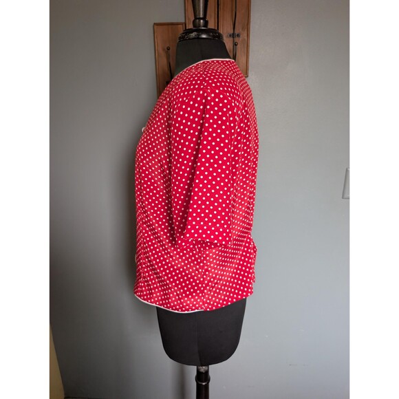 80s Red Polka Dot Short Sleeve Blouse, Vintage Womens Top Size L - Picture 4 of 10